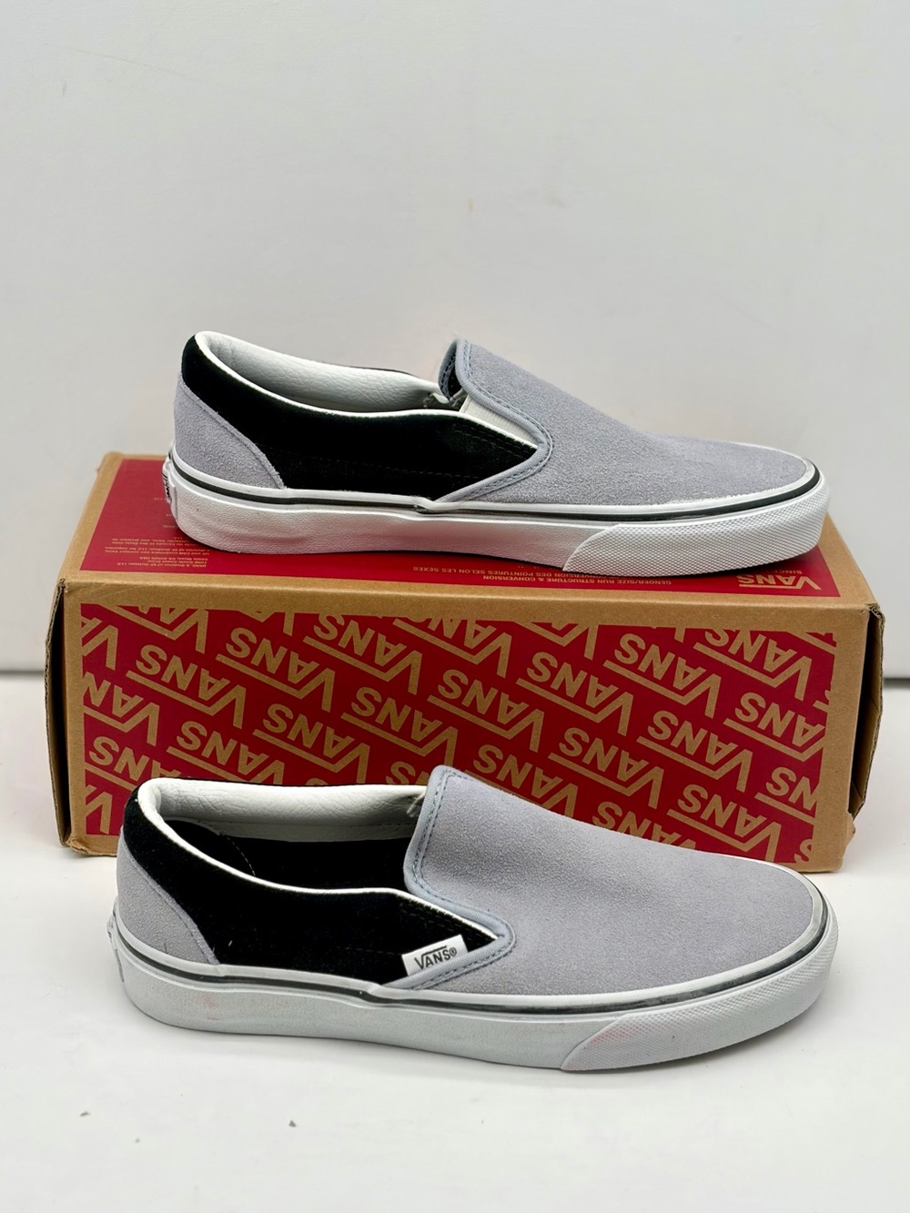 Vans Slip-On Suede Loafers in Light Gray and Black Sneakers
